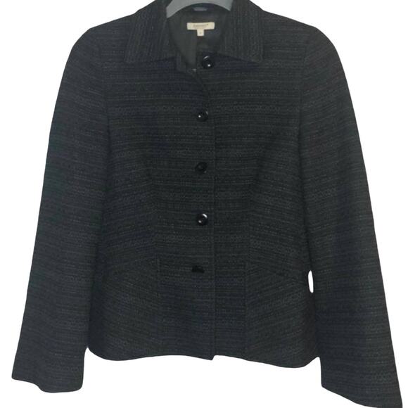 SANTORELLI navy & black tweed button up blazer Size 2 Office Career Work - Picture 2 of 7
